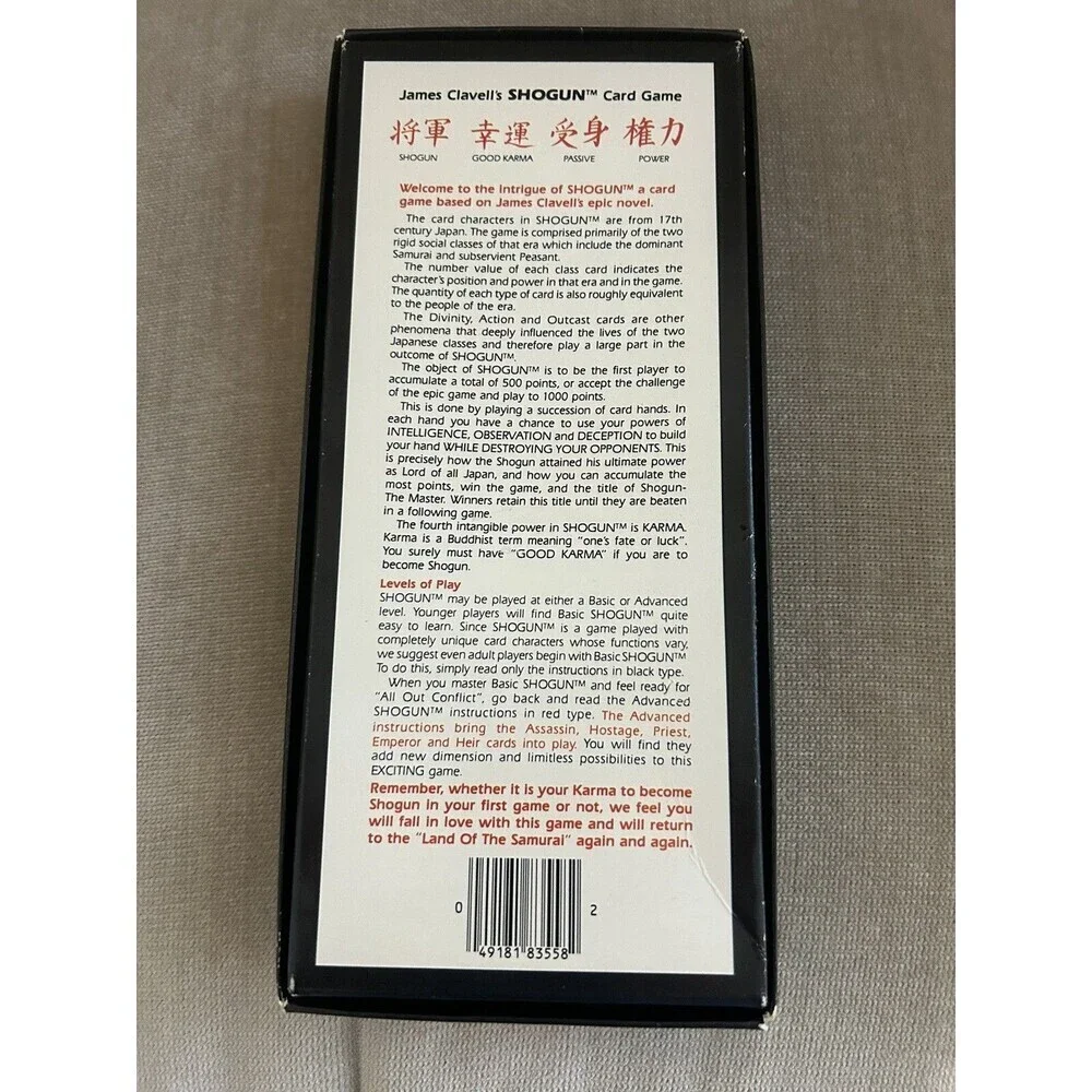 James Clavell’s SHoGUN Card Game Vintage 1983